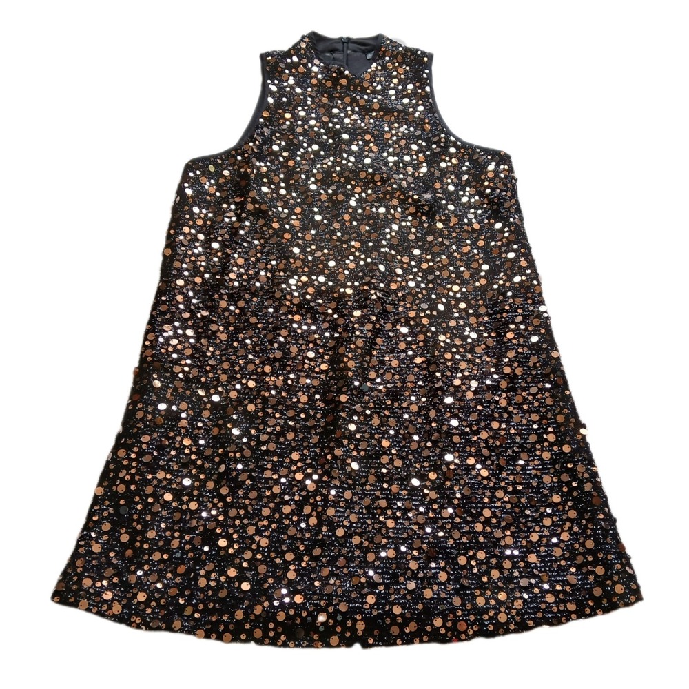 NWT VENUS Mockneck Sequin Mini Dress - Black & Gold Size 6